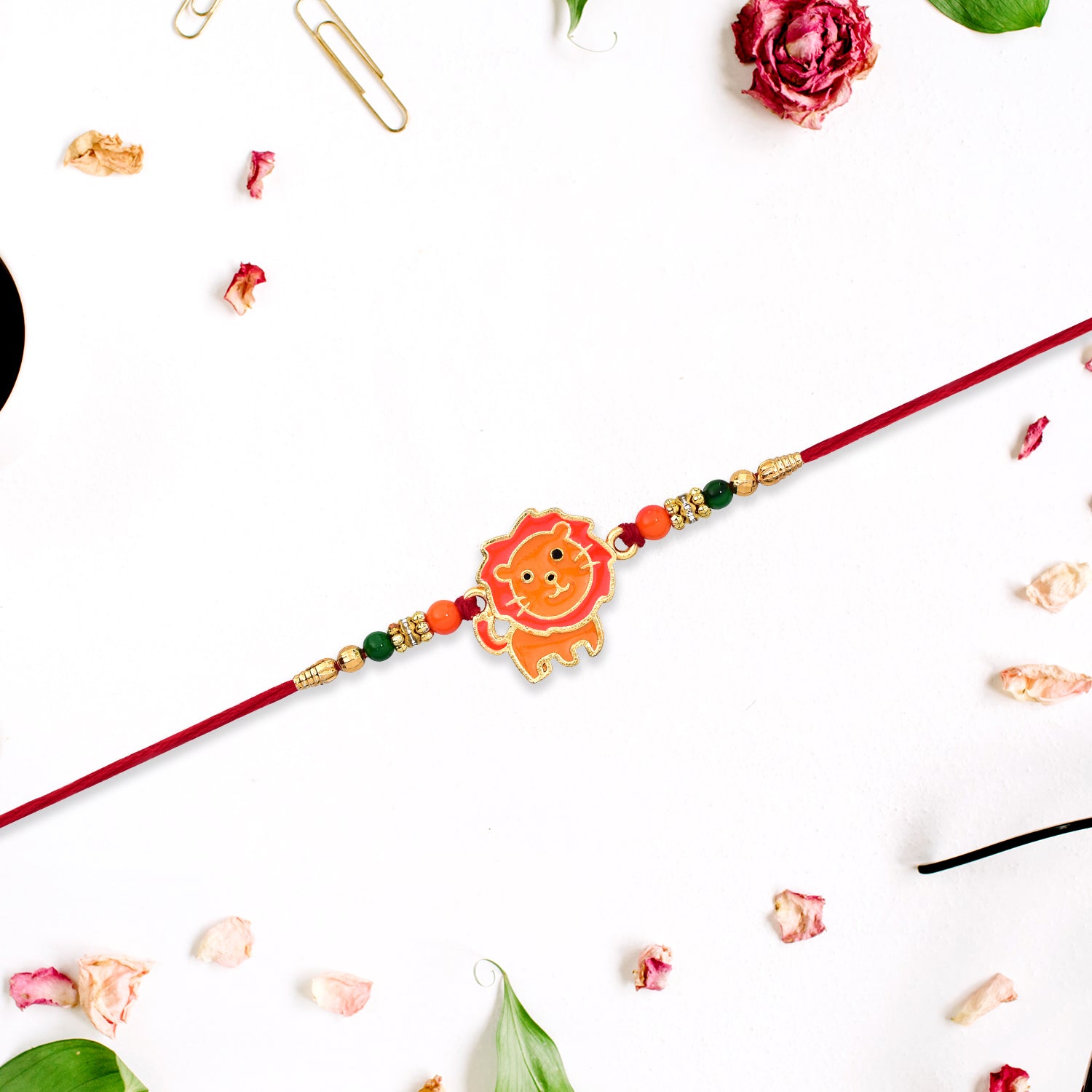Cute Lion Kids Rakhi With Beaded Thread Cute Lion Kids Rakhi With Beaded Thread